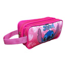 Estojo Escolar Grande Lilo Stitch Rosa 2 Compartimentos Infantil Kids Escola Material Lapis